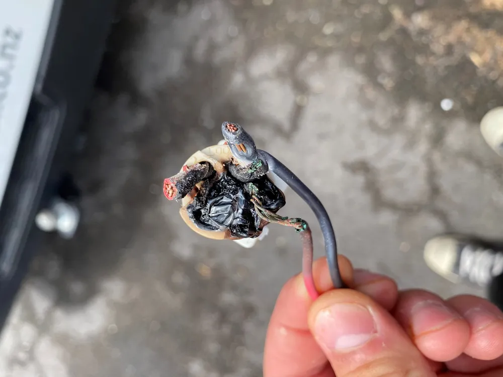Burnt-out electrical connection found during fault finding
